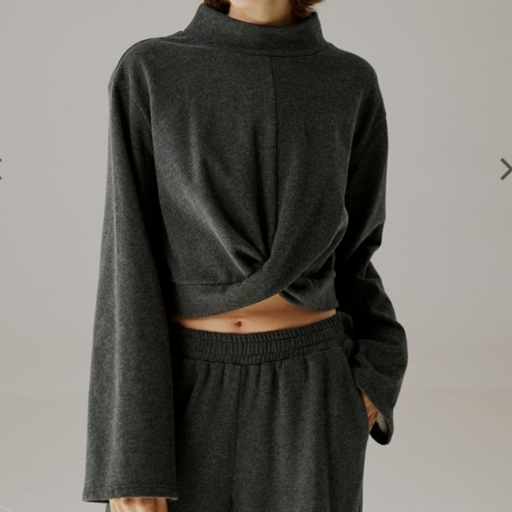 Nap Dark Gray Cropped Mock Neck Cozy Sweatshirt